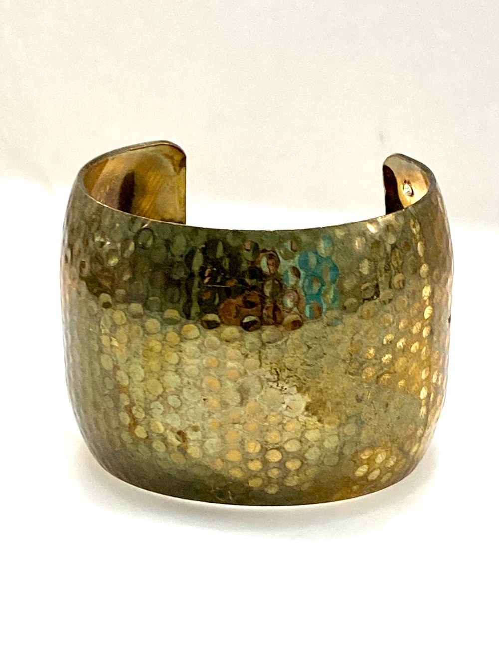 Vintage Hammered Brass Cuff Bracelet Wide Boho Chunky Metal Brutalist